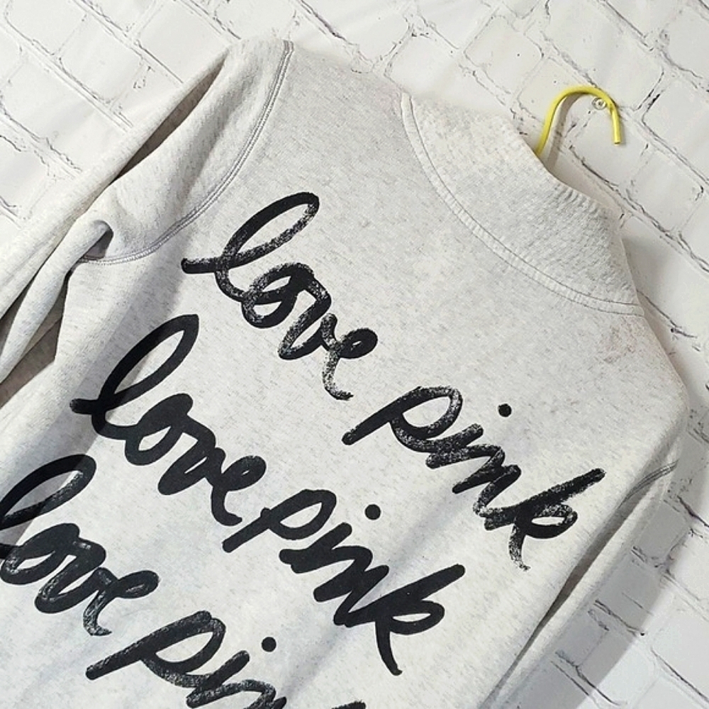 Y2K 2011 Victoria's Secret PINK Logo Quarter Zip Collared Gray Sweatshirt Sz  Sm - Picture 9 of 15